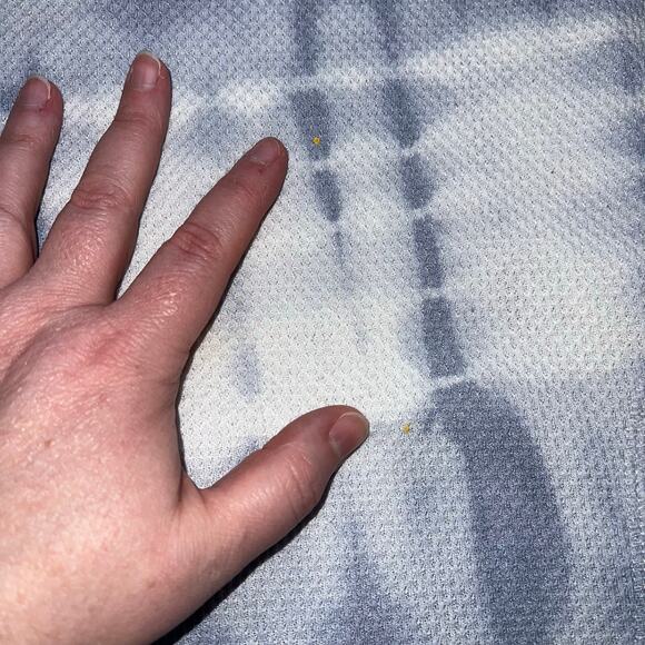 Easel Womens Waffle Knit Sweater Shirt Top Short Sleeve Tie Dye Blue White Large - Picture 8 of 11